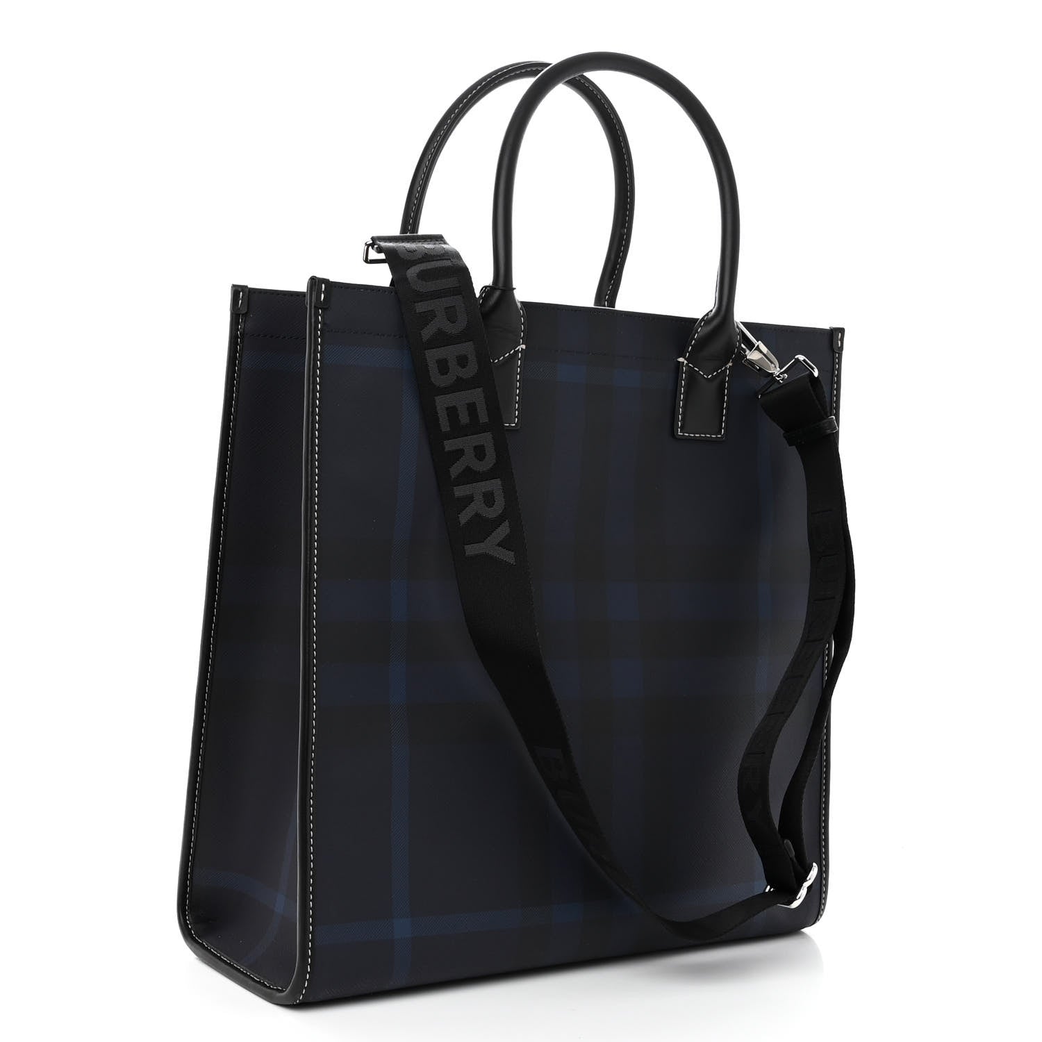 Burberry E-Canvas Denny Check Tote Navy Blue 3 of 9