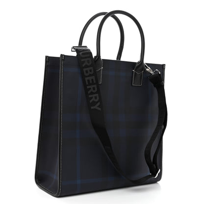 Burberry E-Canvas Denny Check Tote Navy Blue 3 of 9