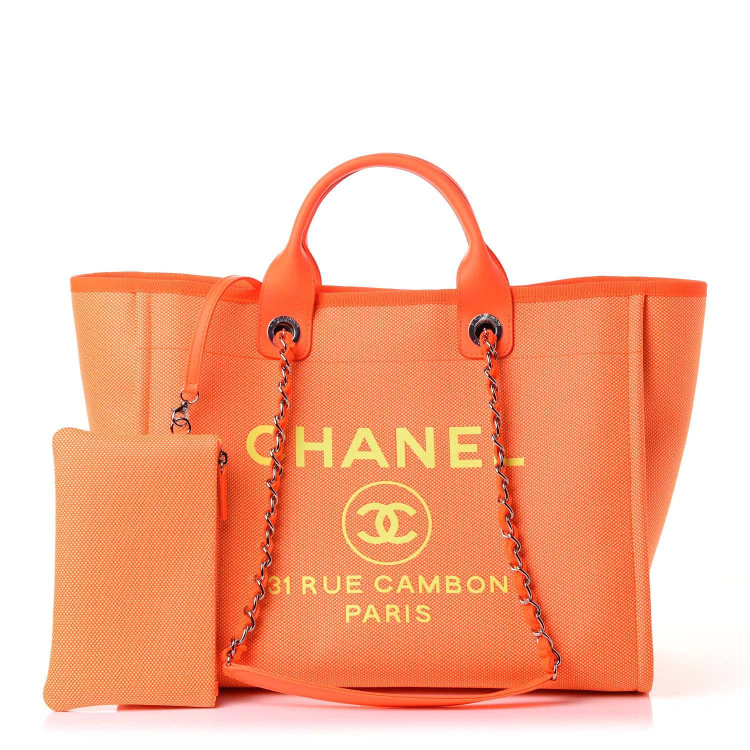 Chanel Mixed Fibers Calfskin Deauville Medium Tote Orange Yellow 1 of 12