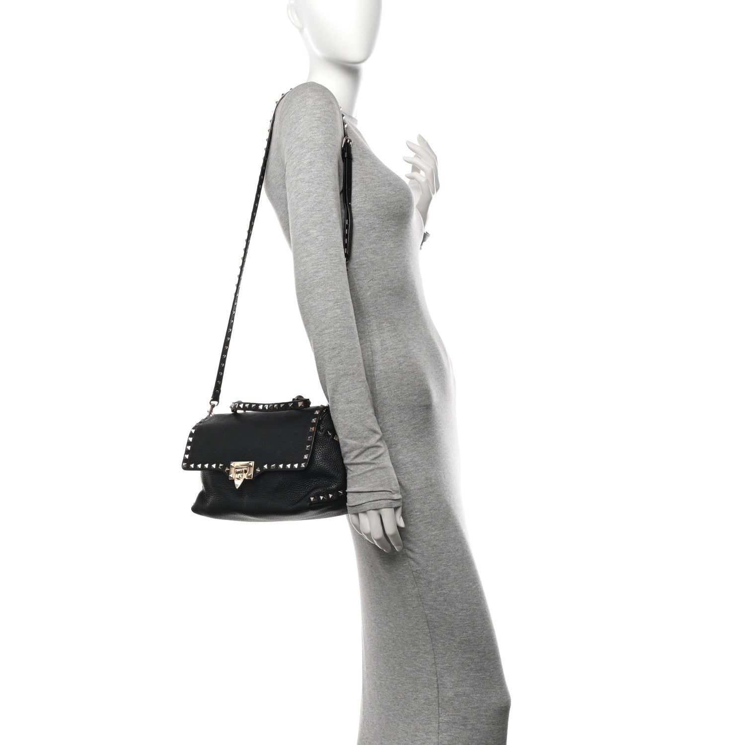 Valentino Garavani Pebbled Calfskin Rockstud Single Handle Flap Bag Black 2 of 9