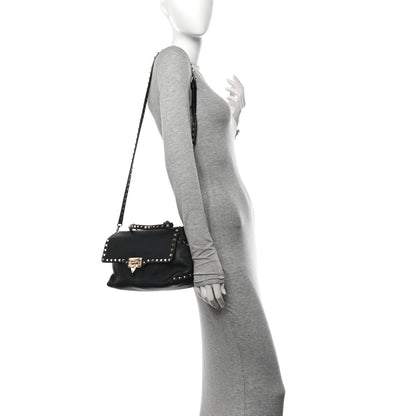 Valentino Garavani Pebbled Calfskin Rockstud Single Handle Flap Bag Black 2 of 9