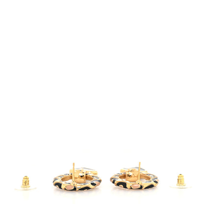 Chanel Resin CC Heart Drop Earrings Gold Black Beige 3 of 4