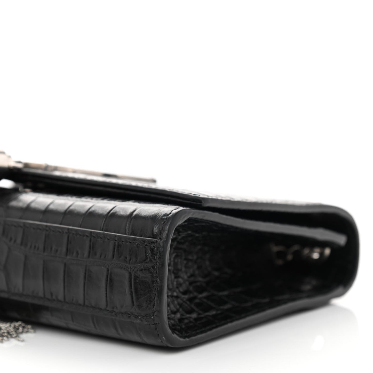 Calfskin Crocodile Embossed Small Classic Monogram Kate Tassel Satchel Black