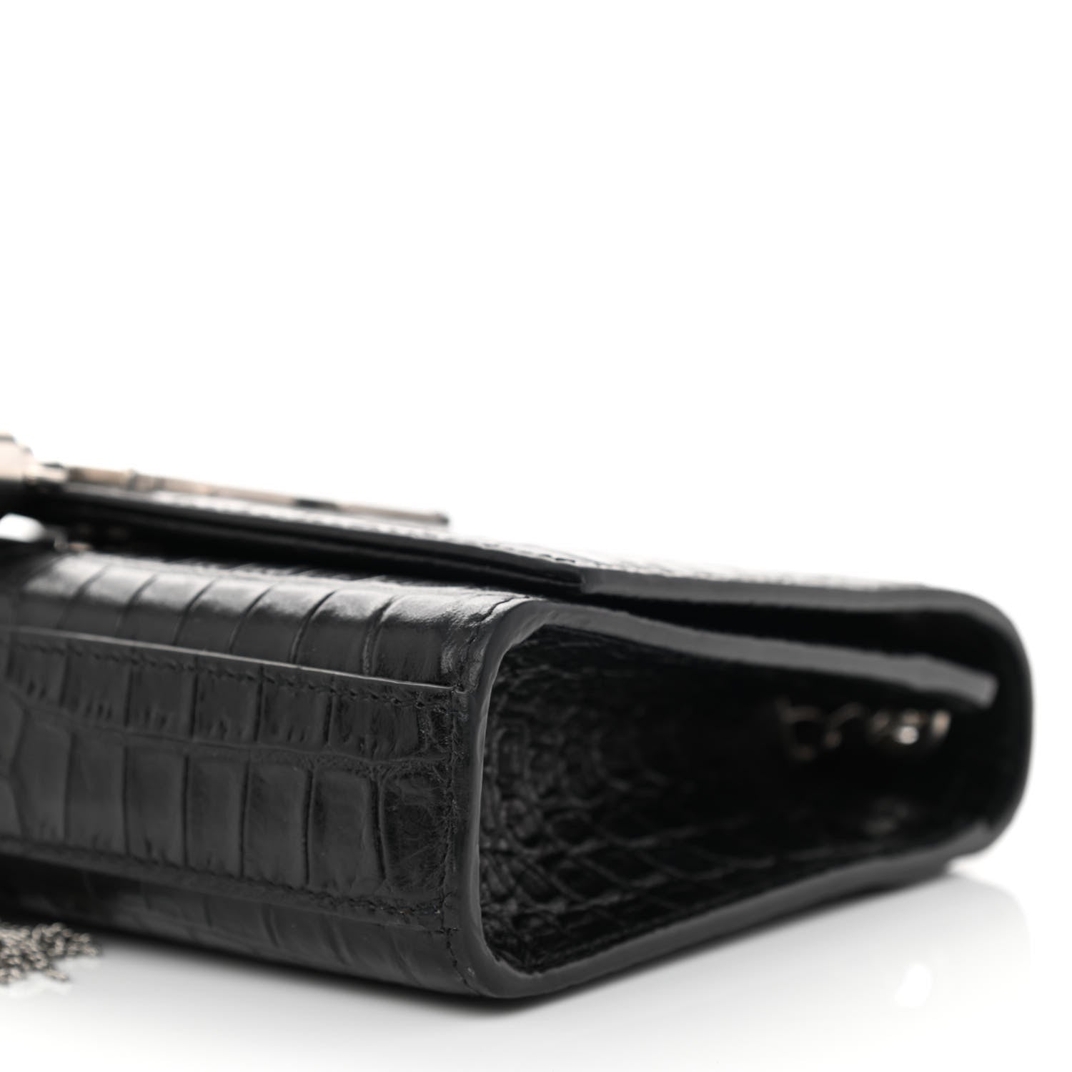 Saint Laurent Calfskin Crocodile Embossed Small Classic Monogram Kate Tassel Satchel Black 8 of 8