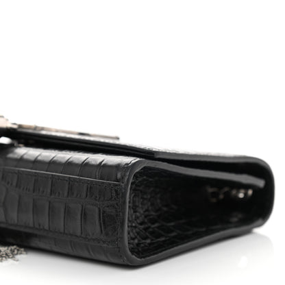 Saint Laurent Calfskin Crocodile Embossed Small Classic Monogram Kate Tassel Satchel Black 8 of 8
