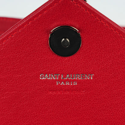 Saint Laurent Sheepskin Matelasse Chevron Monogram College Chain Wallet New Red 6 of 7