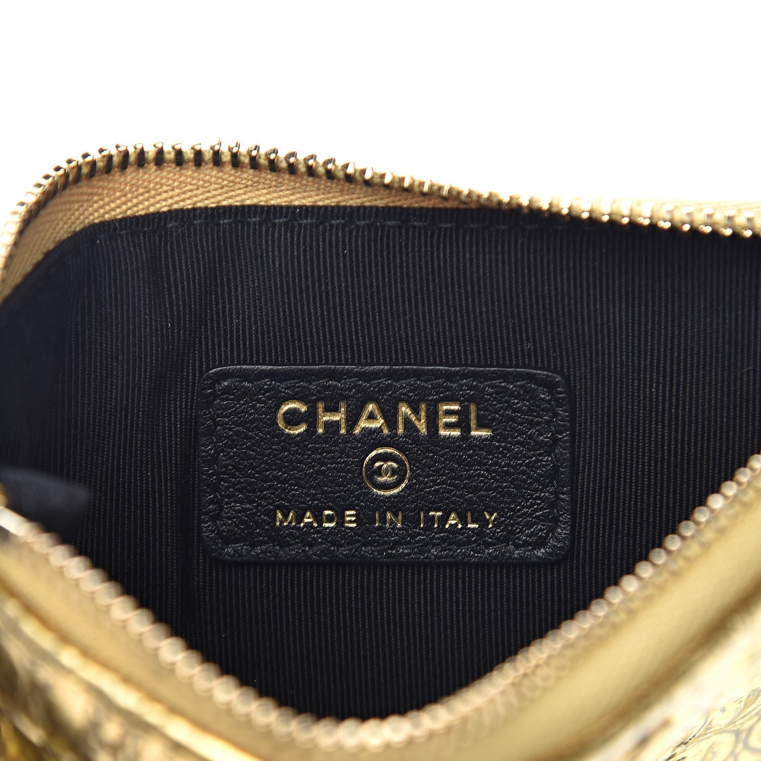 Chanel Metallic Calfskin Crocodile Embossed Cocodile Cosmetic Case Gold 6 of 8