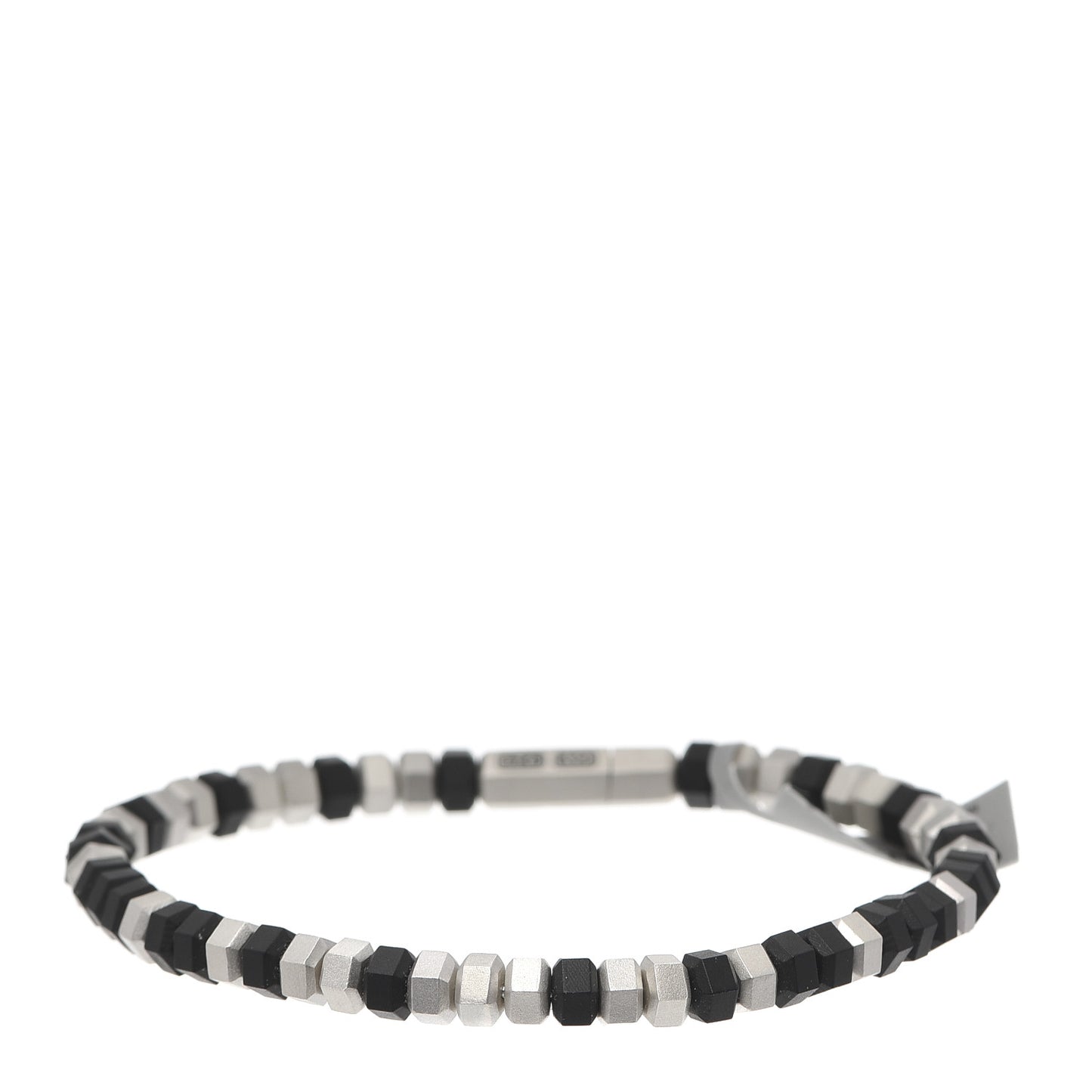 Sterling Silver Rubber Hex Bead Bracelet Black