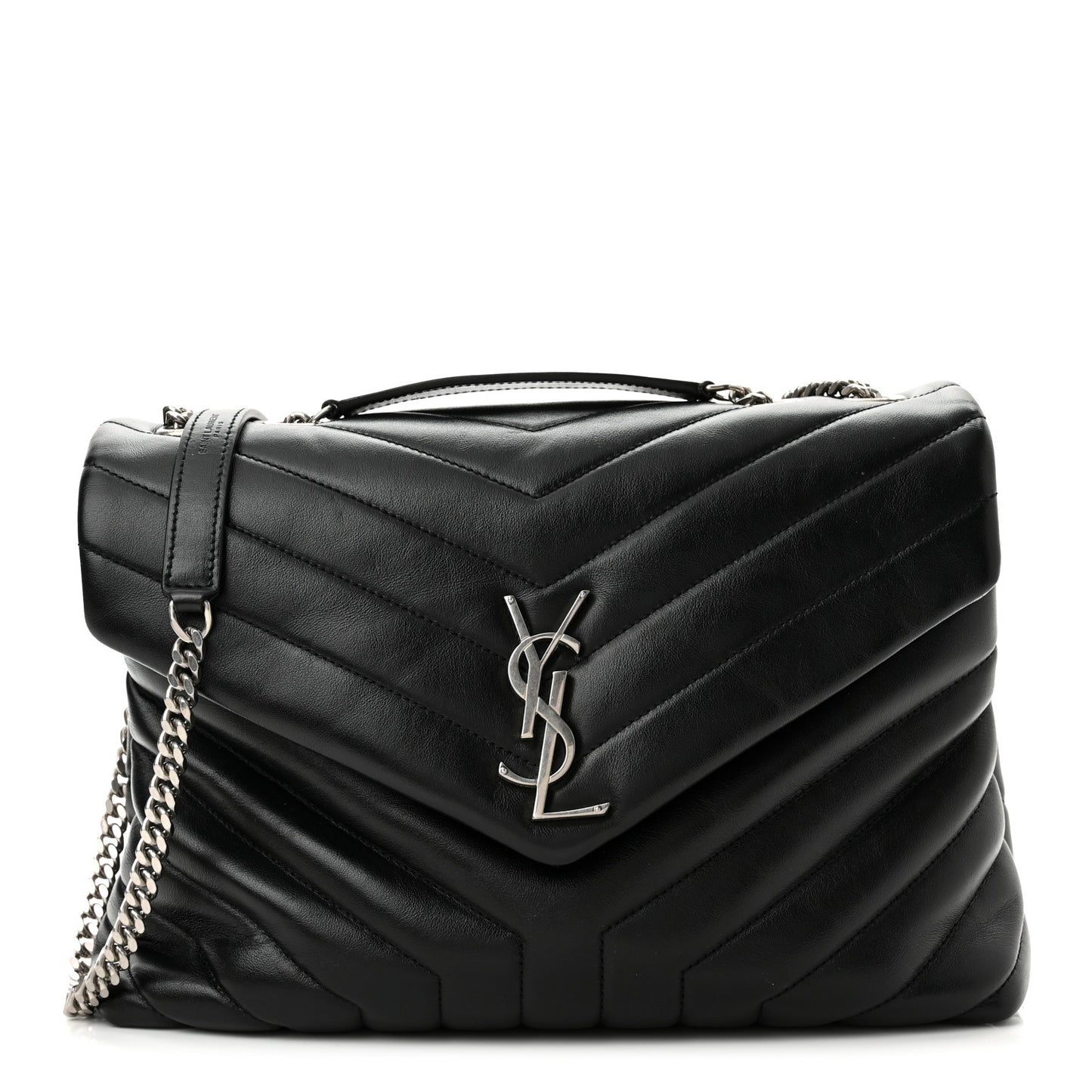 Calfskin Y Quilted Monogram Medium Loulou Chain Satchel Black