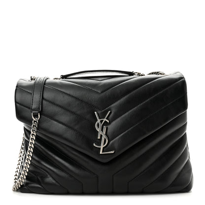 Saint Laurent Calfskin Y Quilted Monogram Medium Loulou Chain Satchel Black 1 of 10