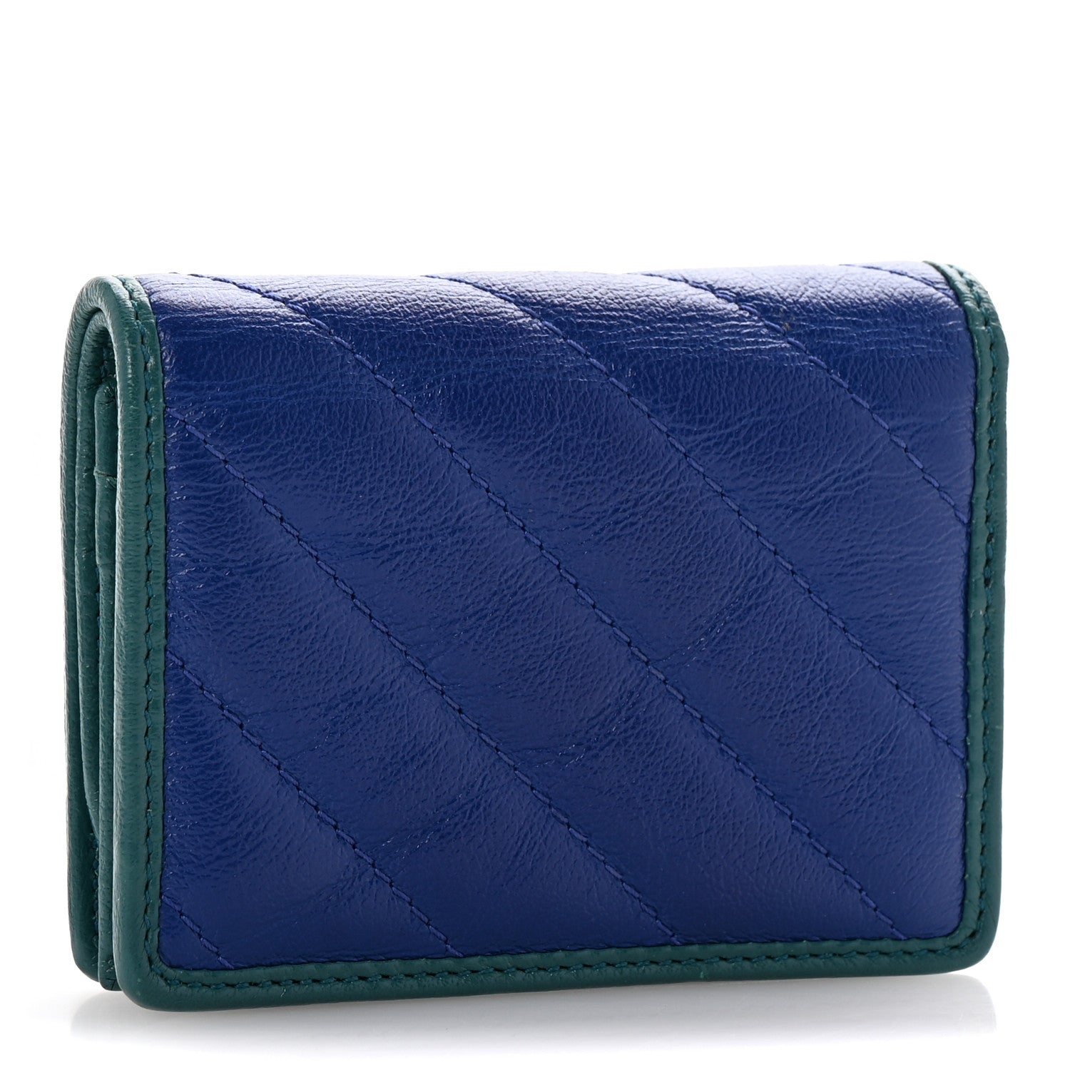 Gucci Azalea Calfskin Enamel Matelasse Diagonal Torchon GG Marmont Card Case Imperial Blue Pavone 3 of 9