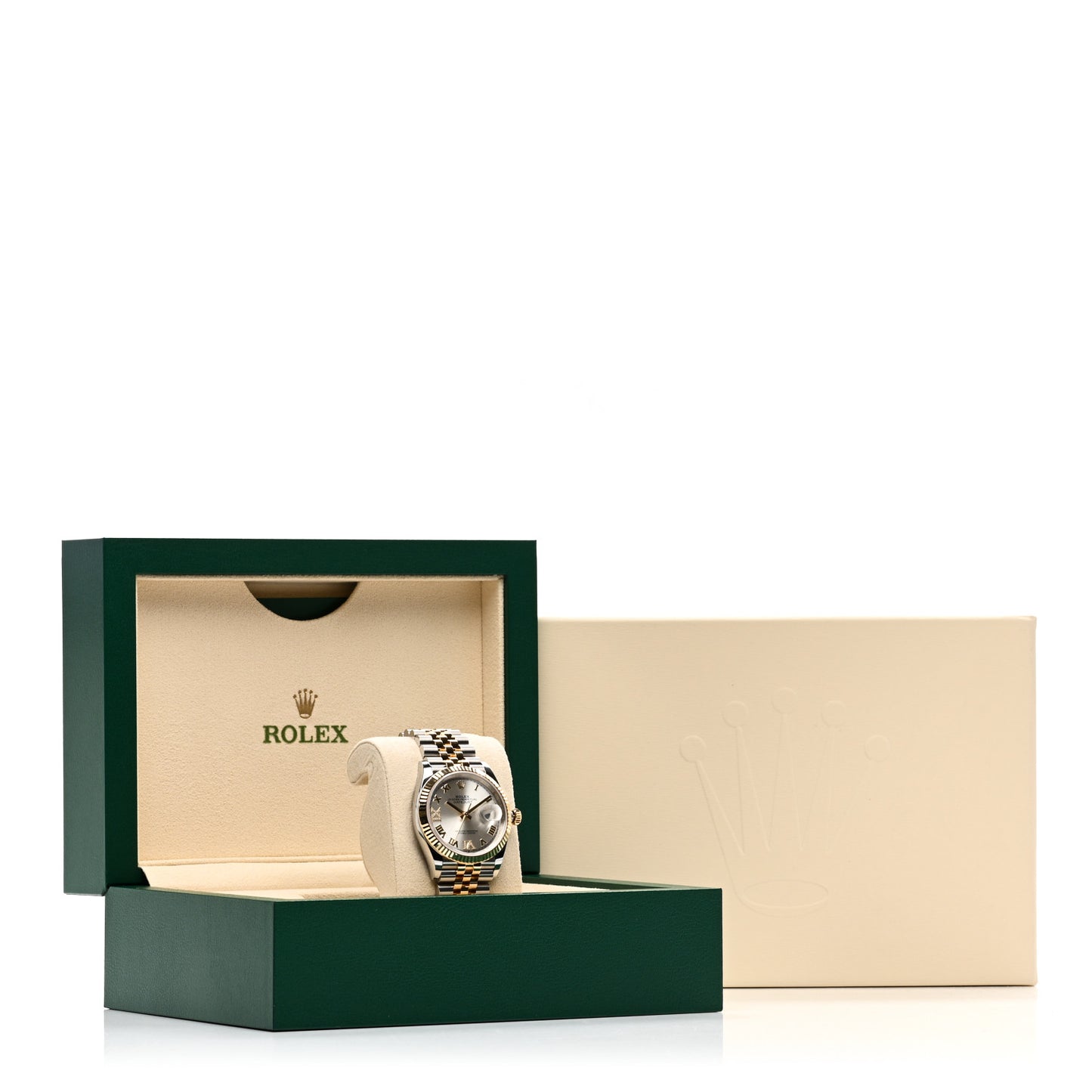 Stainless Steel 18K Yellow Gold Diamond 36mm Oyster Perpetual Datejust Watch Silver Roman 126233