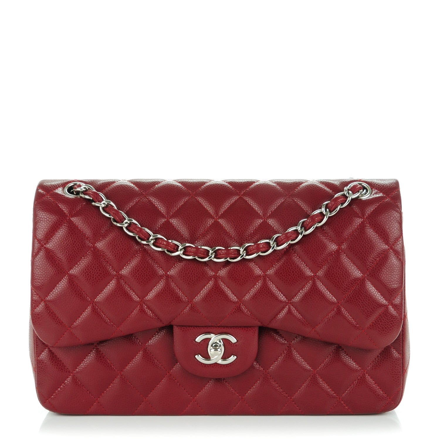 Chanel Caviar Quilted Jumbo Double Flap Dark Red 1 of 9