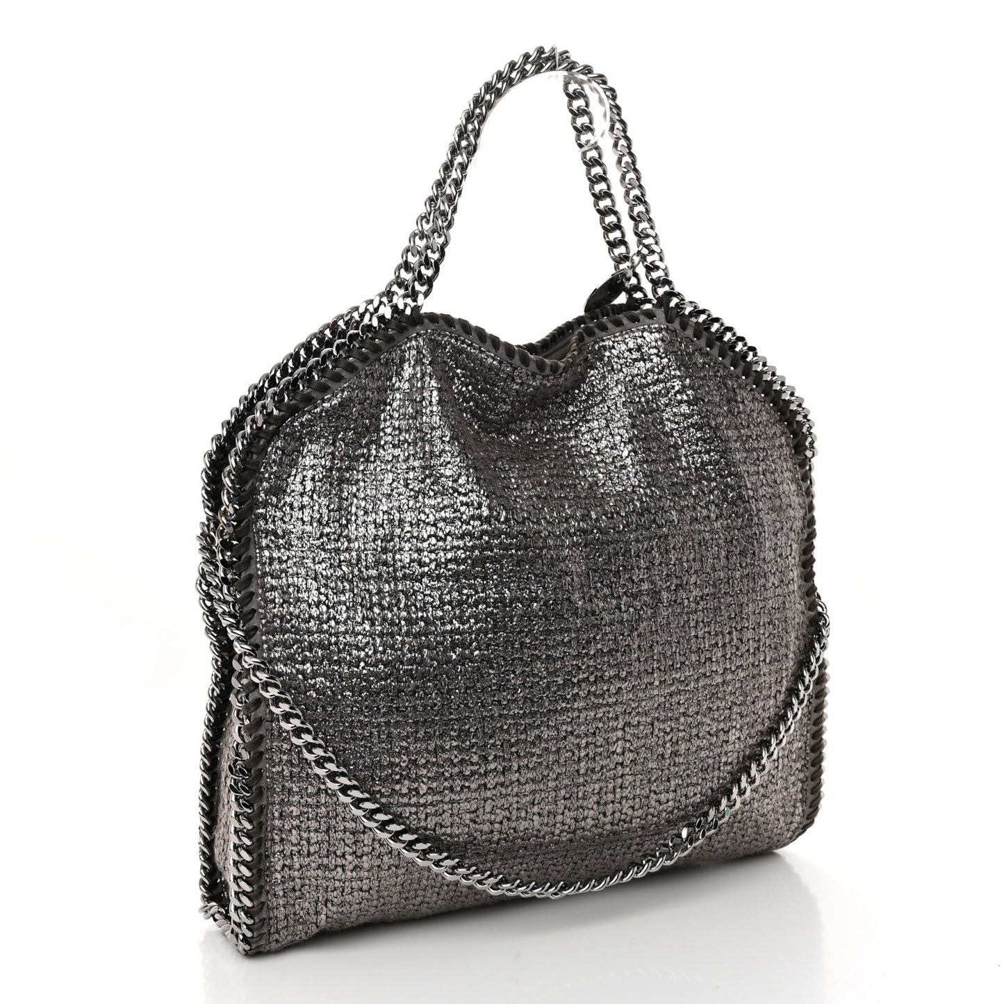 Metallic Woven Boucle Falabella Fold Over Tote Dark Grey
