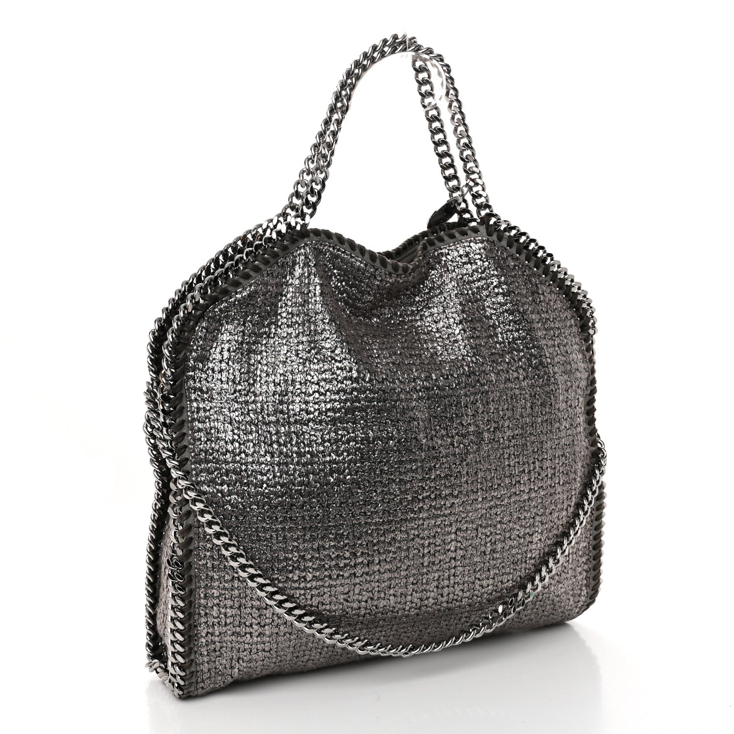 Stella McCartney Metallic Woven Boucle Falabella Fold Over Tote Dark Grey 3 of 9