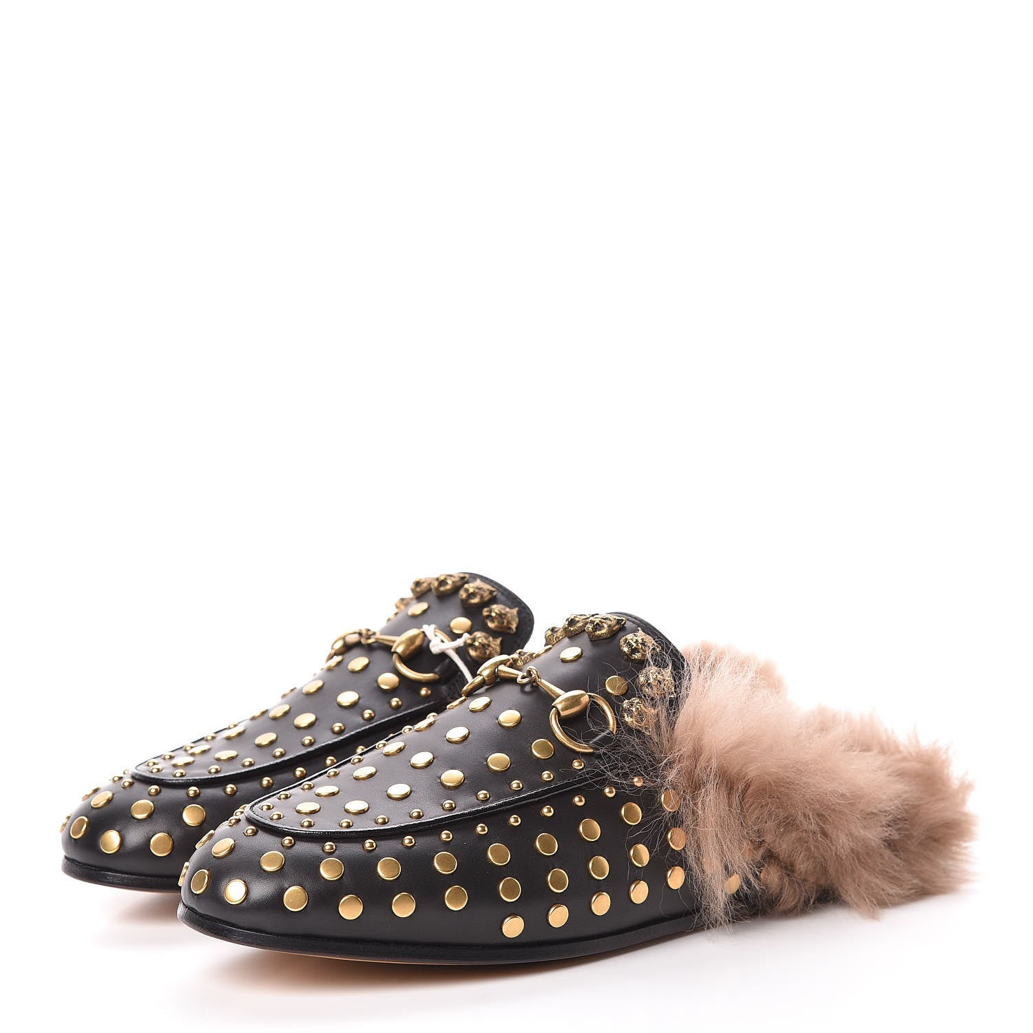 Gucci Calfskin Lambswool Studded Womens Princetown Slippers 36 Black 3 of 8