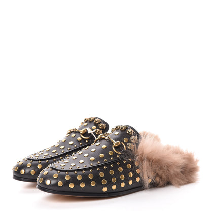 Gucci Calfskin Lambswool Studded Womens Princetown Slippers 36 Black 3 of 8
