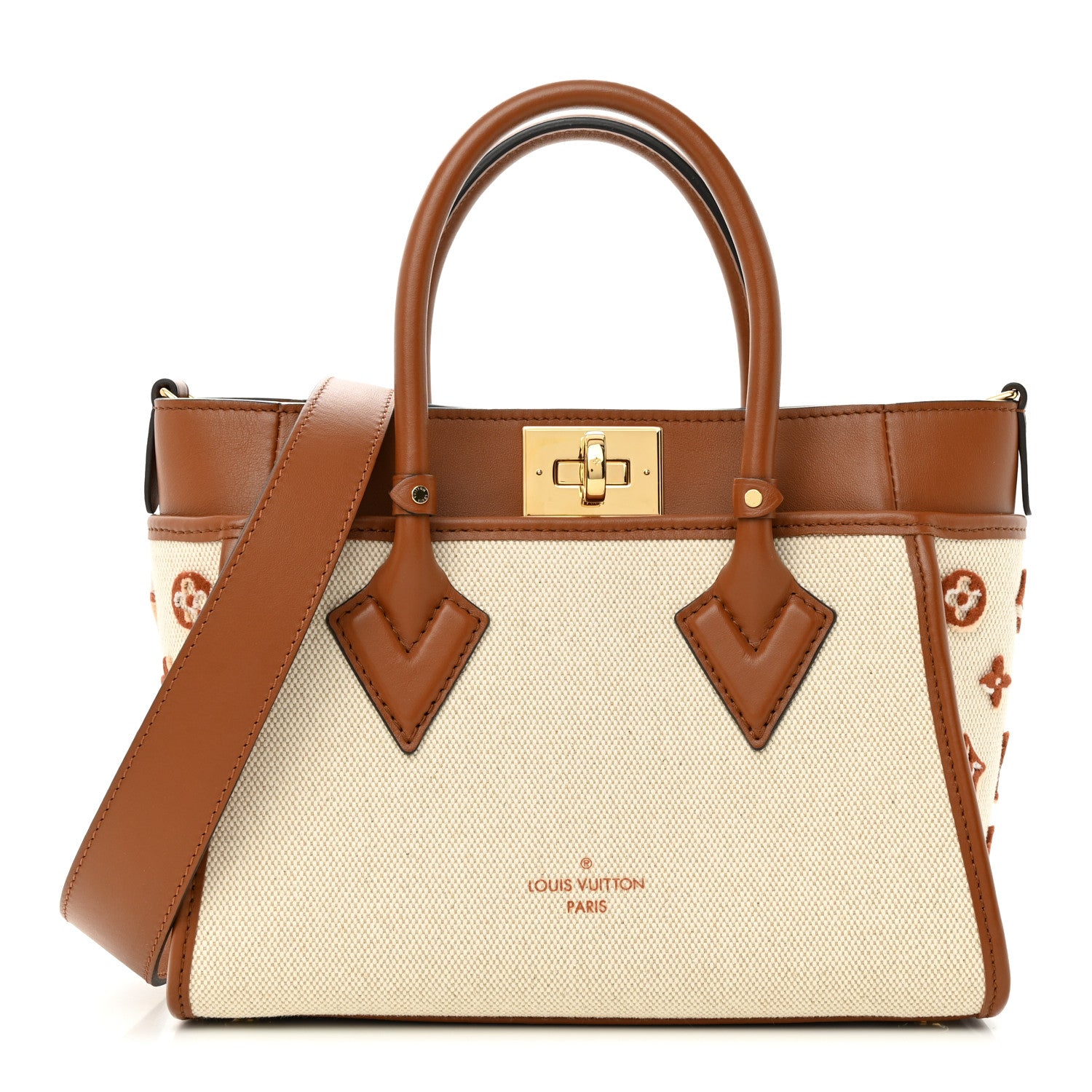 Louis Vuitton Canvas Calfskin Monogram On My Side PM Caramel Tan 1 of 9