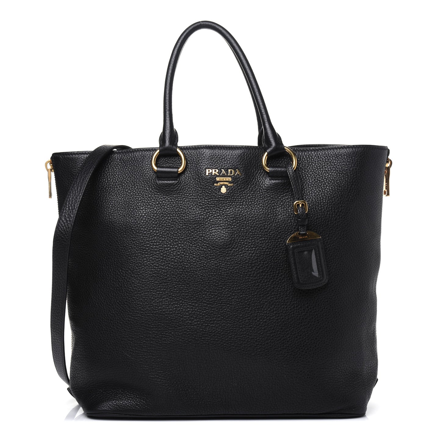 Vitello Daino Side Zip Tote Black