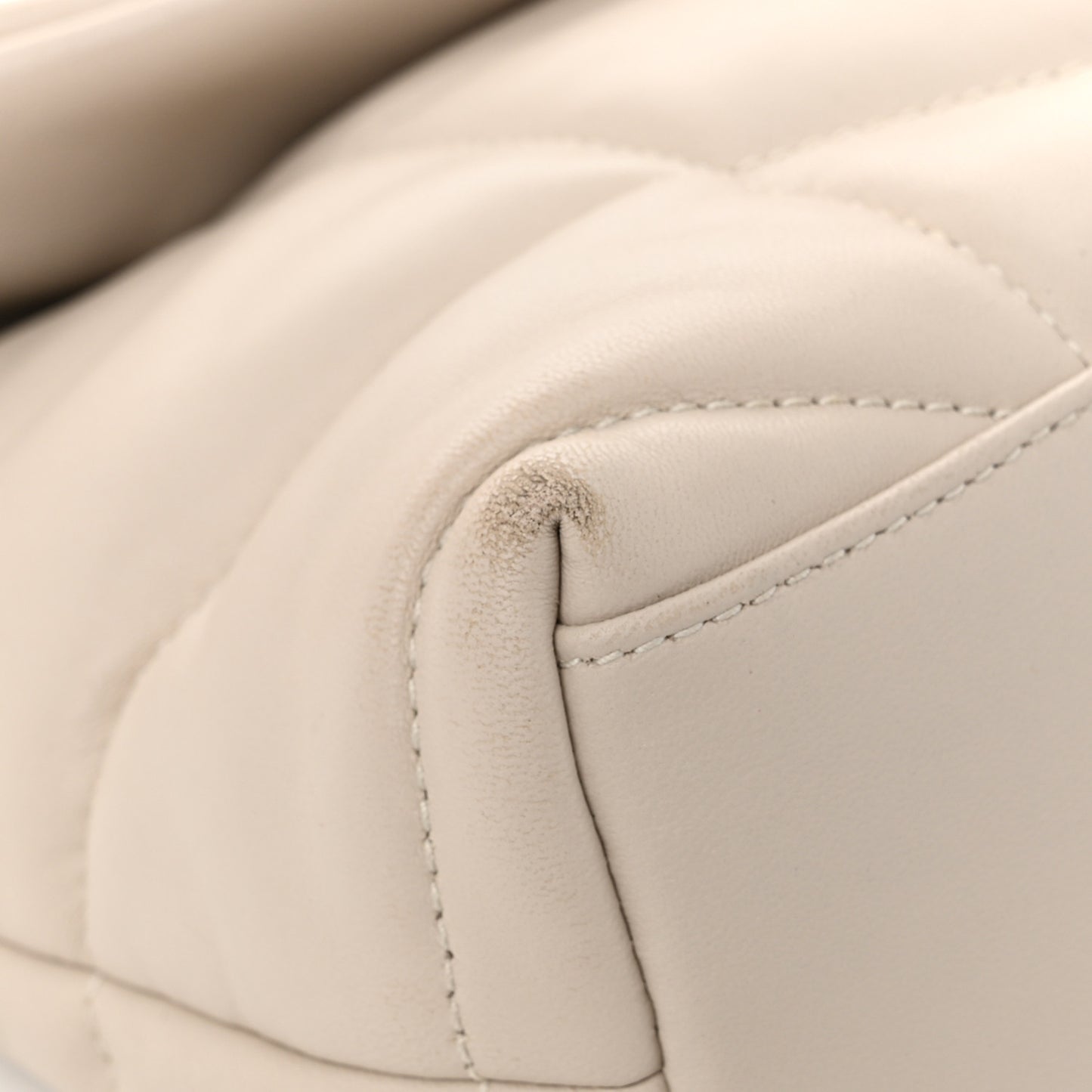 Lambskin Quilted Toy Loulou Puffer Monogram Chain Satchel Crema Soft