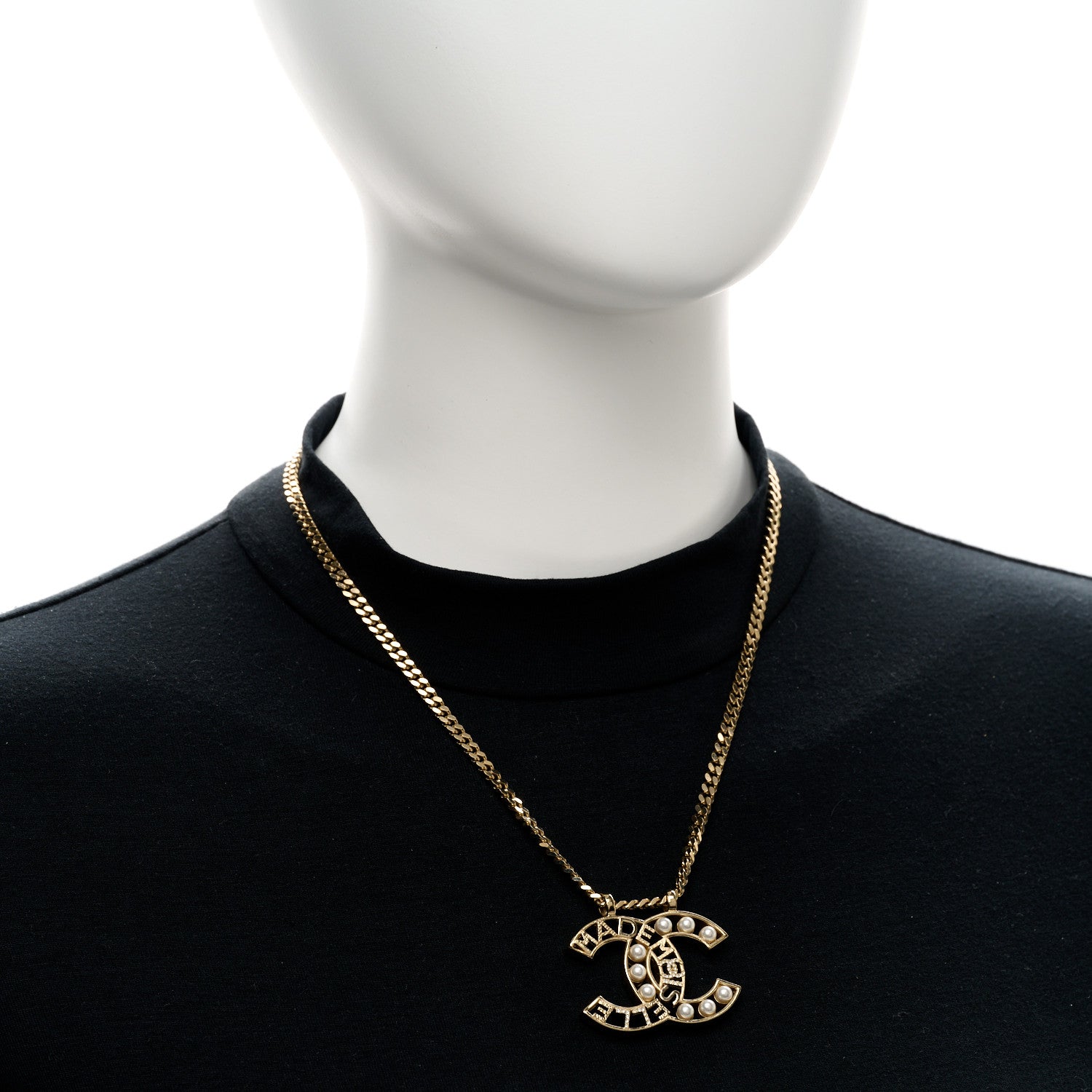 Chanel Crystal Pearl CC Mademoiselle Pendant Necklace Gold 2 of 5