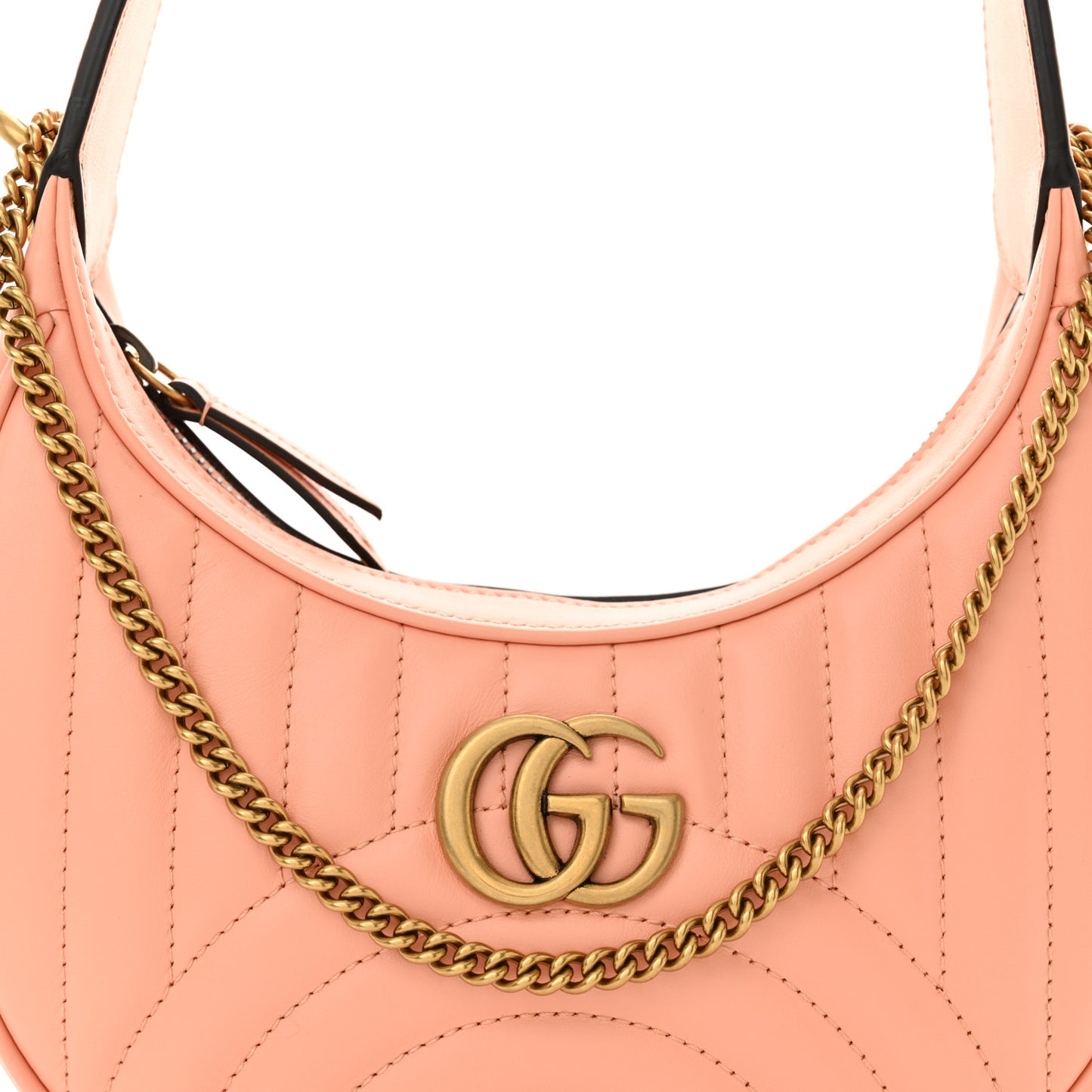 Calfskin Matelasse Chevron Mini GG Marmont Half Moon Hobo Peachy Chic