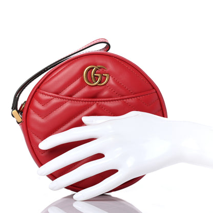 Gucci Calfskin Matelasse GG Marmont Round Wrist Wallet Hibiscus Red 2 of 7