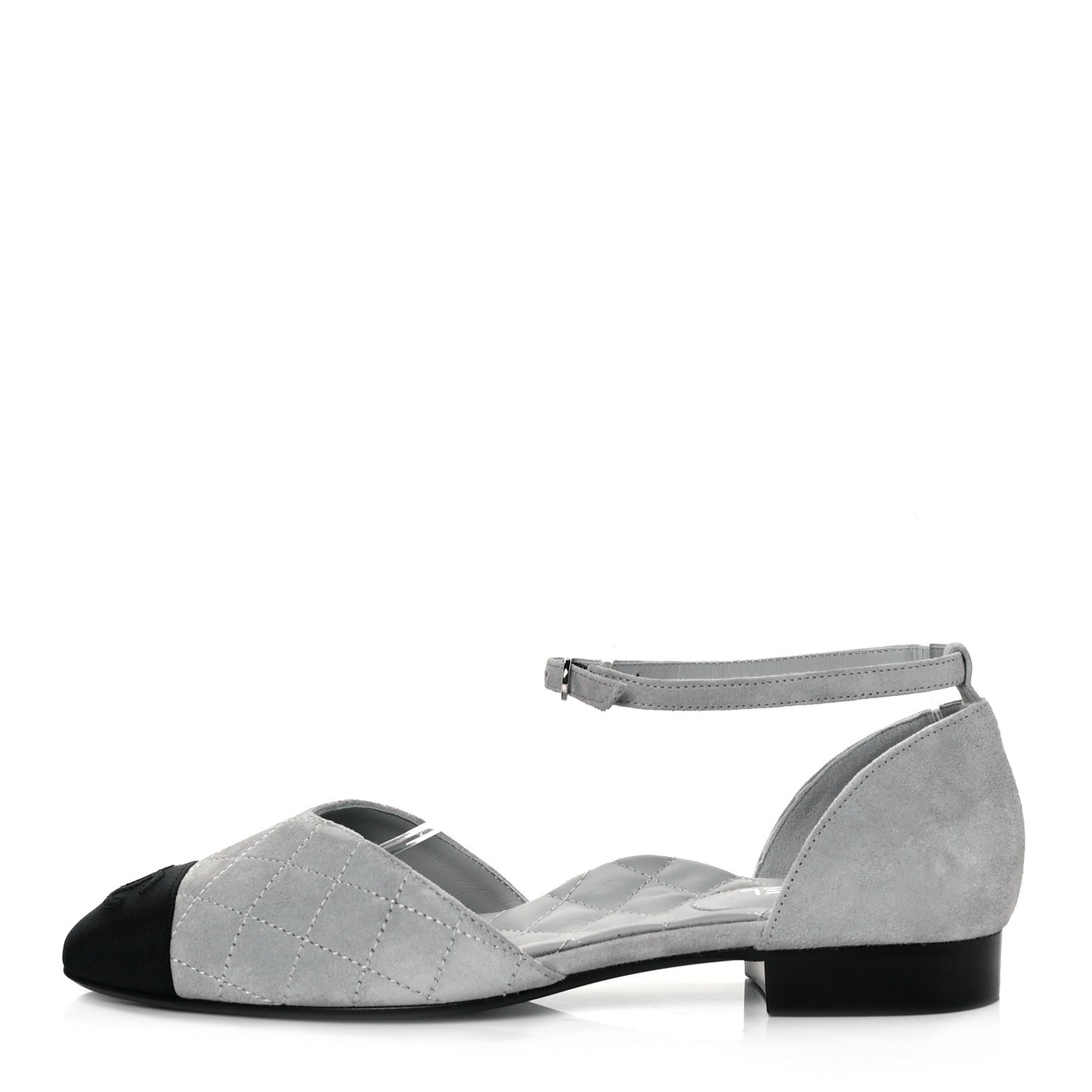 Suede Grosgrain Cap Toe CC Mary Jane Flats 39 Light Grey Black
