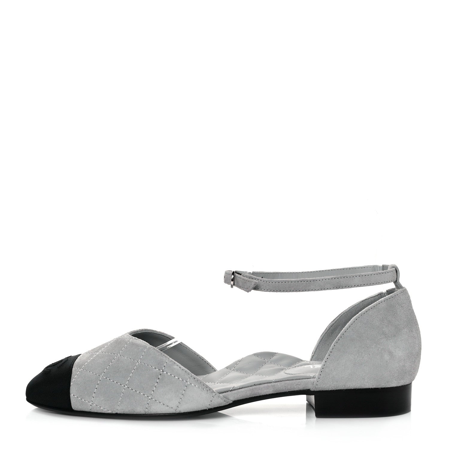 Chanel Suede Grosgrain Cap Toe CC Mary Jane Flats 39 Light Grey Black 1 of 9
