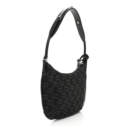 Gucci Jacquard Black Denim GG Monogram Horsebit Slim Small Shoulder Bag Black Grey 3 of 9
