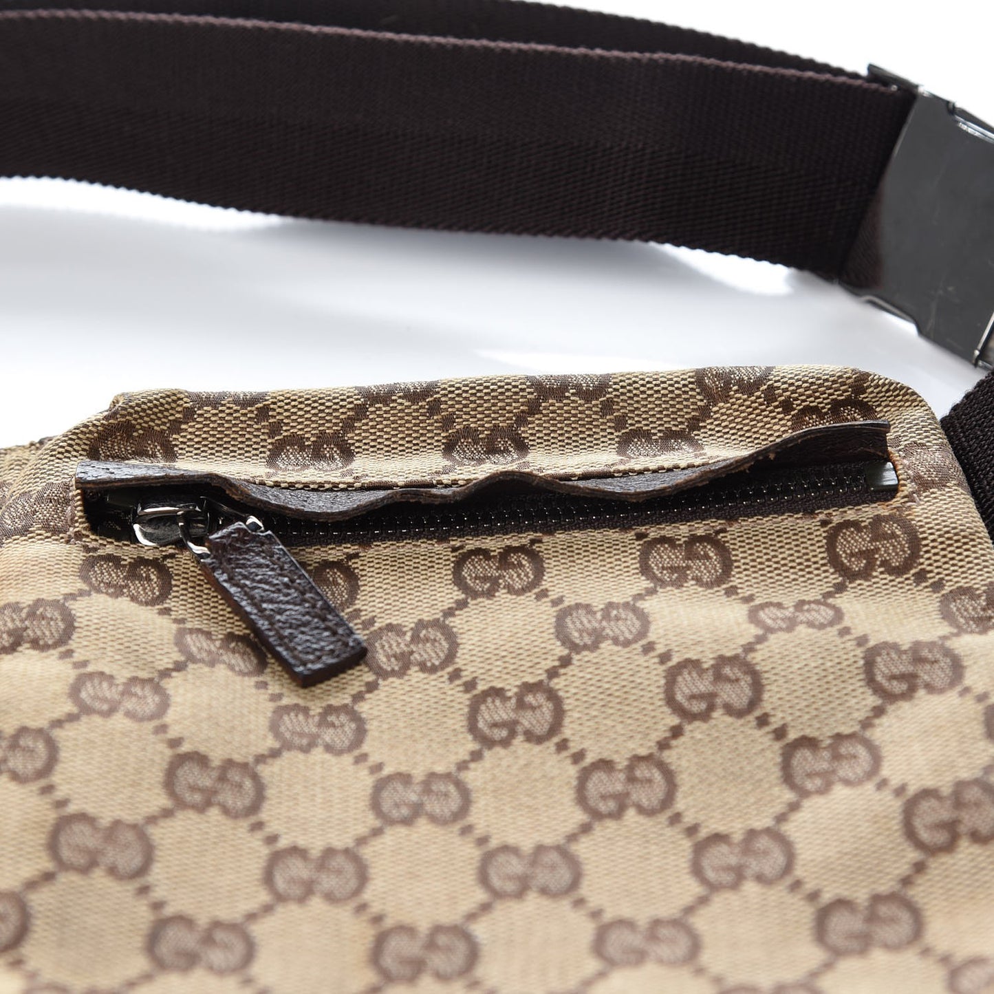 GG Monogram Double Pocket Belt Bag Dark Brown