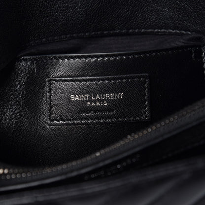 Saint Laurent Sheepskin Matelasse Chevron Monogram Medium College Bag Black 7 of 12