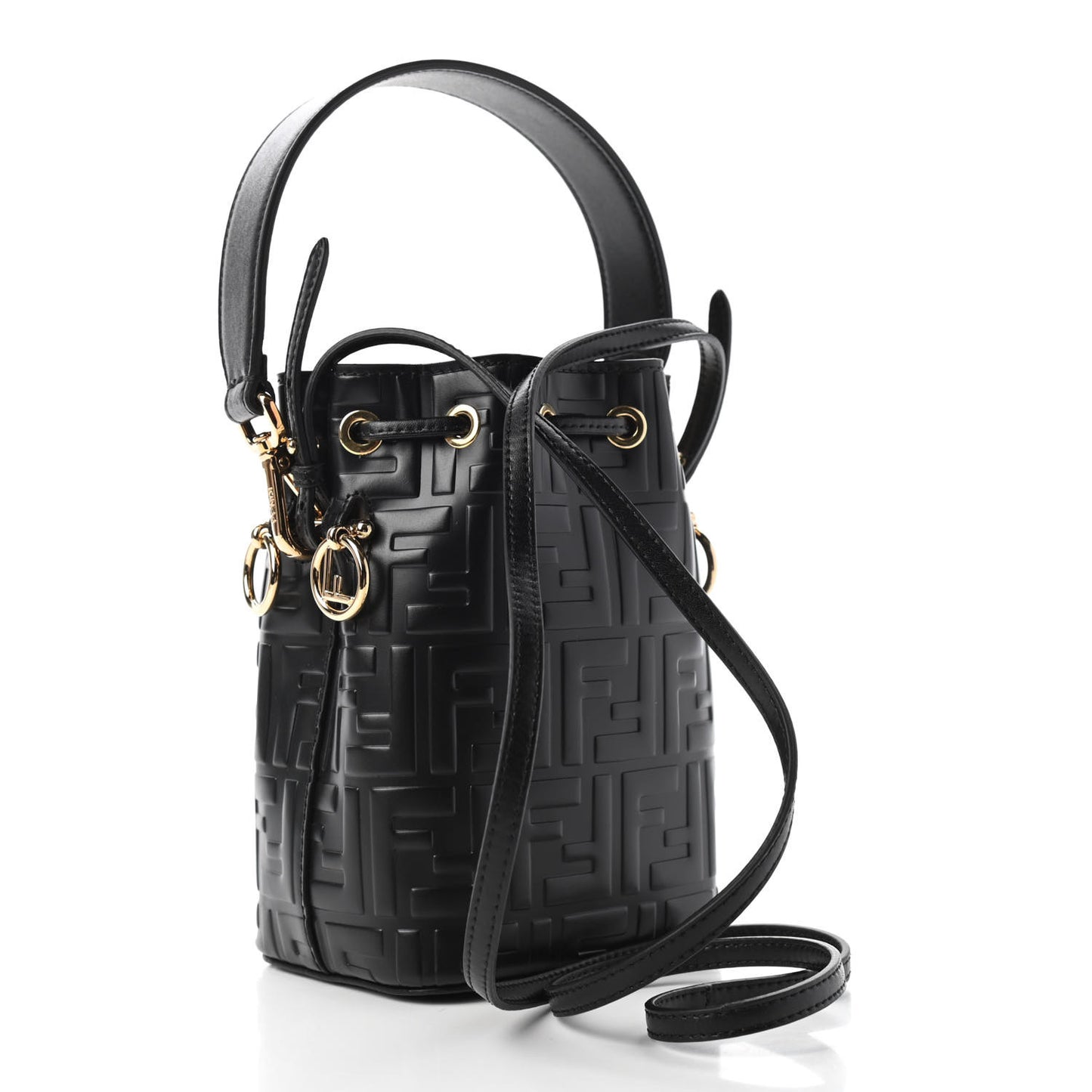 Vitello Liberty F is Fendi FF 1974 Embossed Mini Mon Tresor Bucket Bag Black