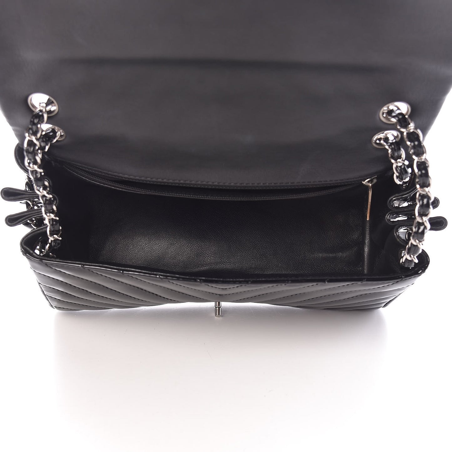 Patent Chevron Quilted Accordion Flap Black