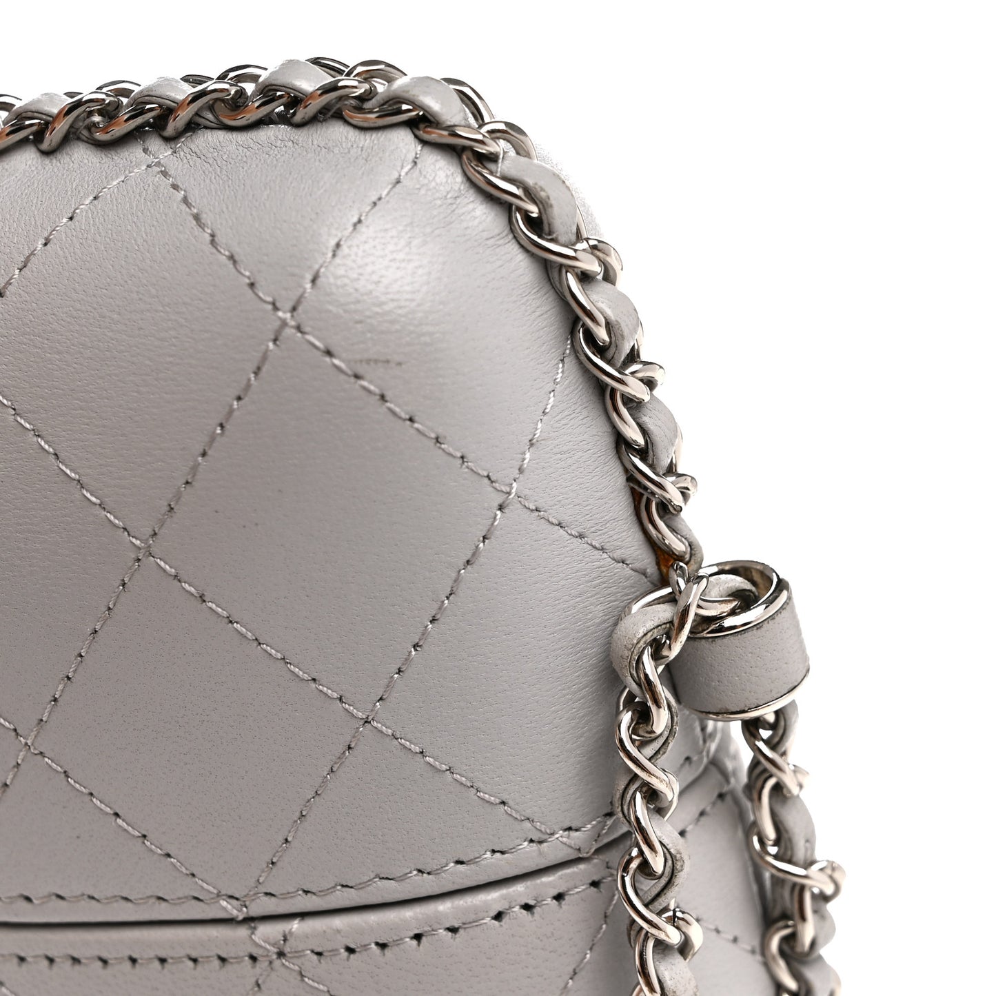 Lambskin Quilted Chain Around Phone Holder Grey