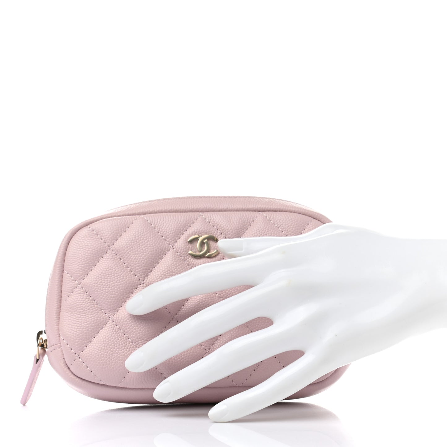 Caviar Quilted Small Curvy Pouch Cosmetic Case Light Pink