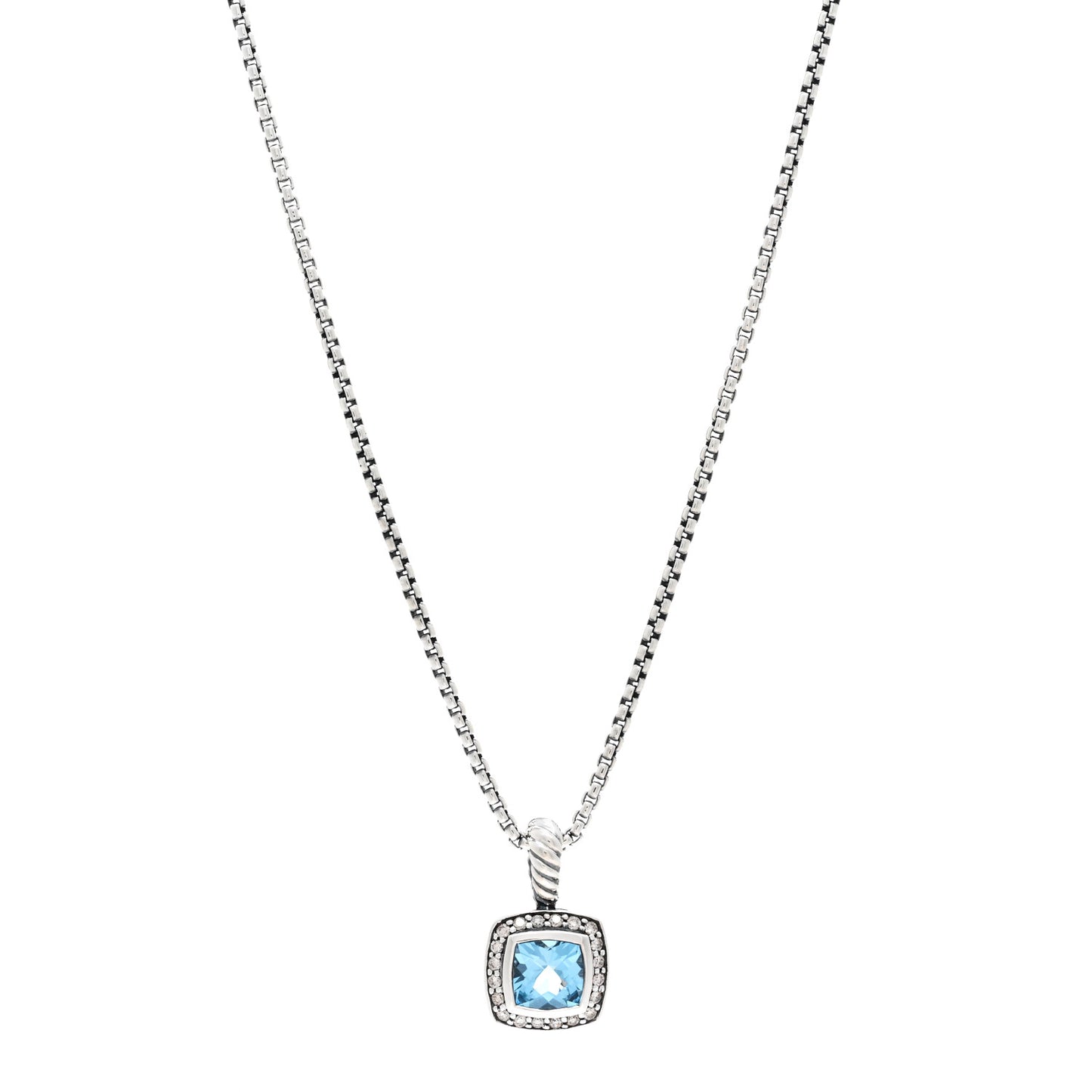 Sterling Silver Diamond Blue Topaz 7mm Petite Albion Pendant Necklace