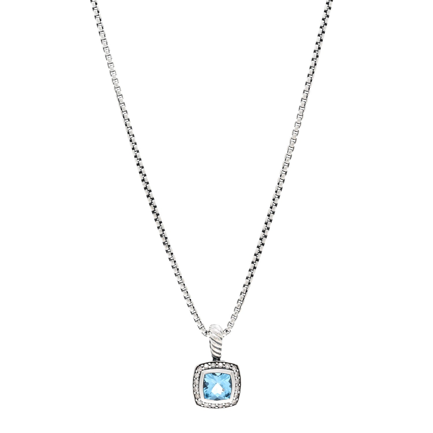 David Yurman Sterling Silver Diamond Blue Topaz 7mm Petite Albion Pendant Necklace 1 of 4
