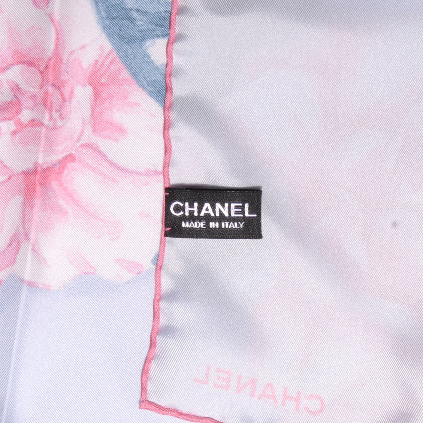 Silk Camellia Flower Scarf Pink Blue