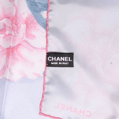 Chanel Silk Camellia Flower Scarf Pink Blue 4 of 5