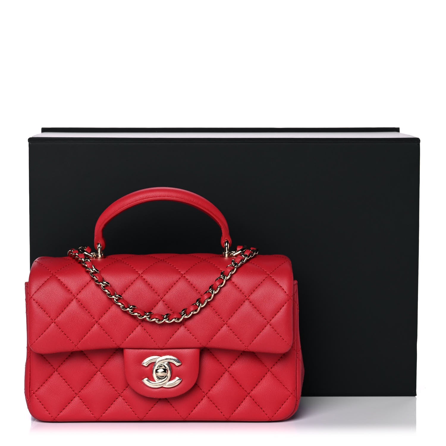 Chanel Lambskin Quilted Mini Top Handle Rectangular Flap Red 12 of 12