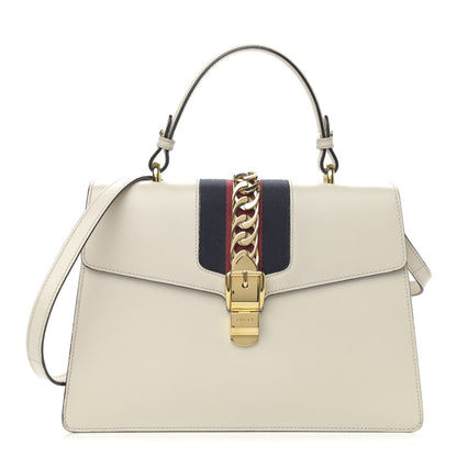 Gucci Calfskin Web Medium Sylvie Top Handle Bag White 1 of 16