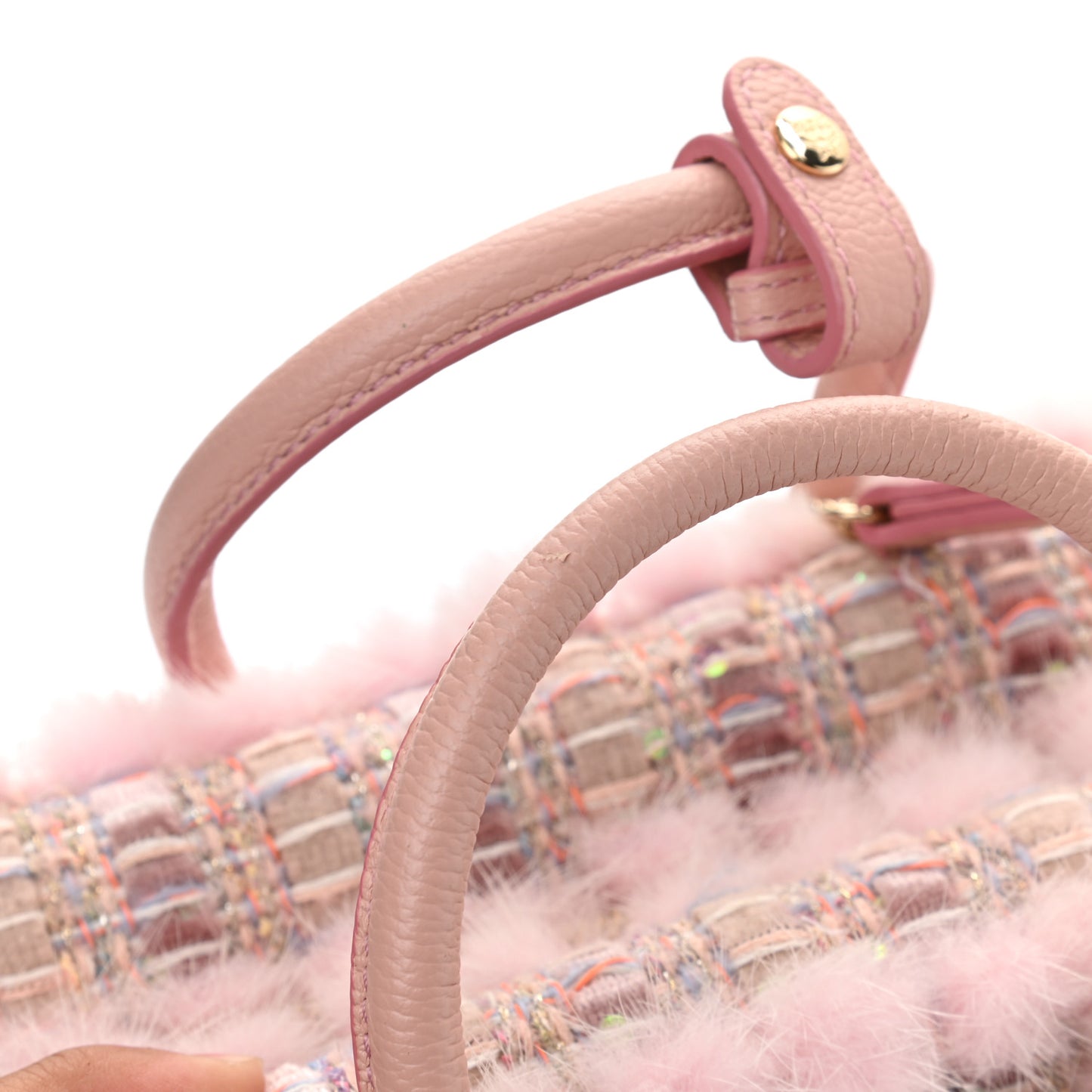 Tweed Mink Fur Sequin Mini Tote Pink Blush