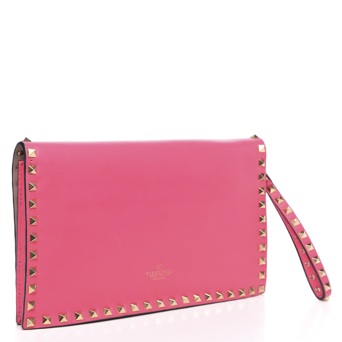 Nappa Rockstud Wristlet Clutch Fuxia Fluo