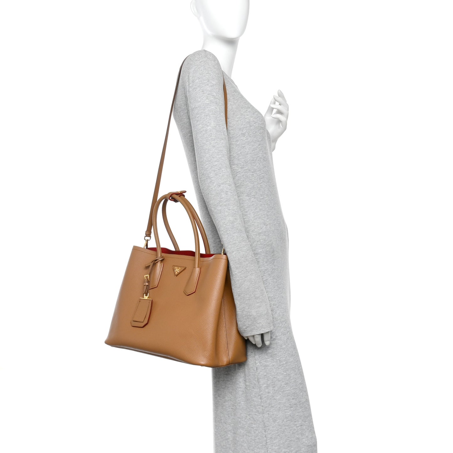 Saffiano Cuir Medium Double Bag Caramel Fuoco