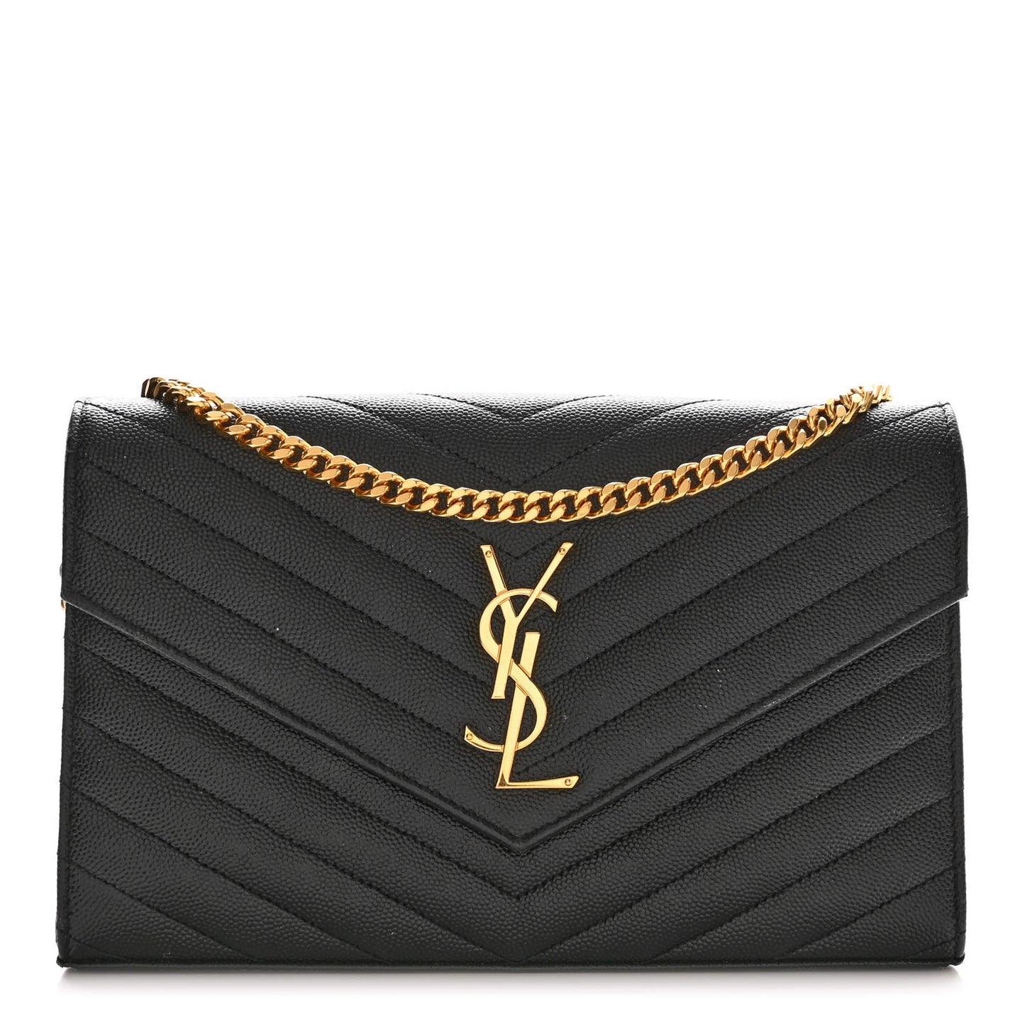 Grain De Poudre Matelasse Chevron Monogram Chain Wallet Black