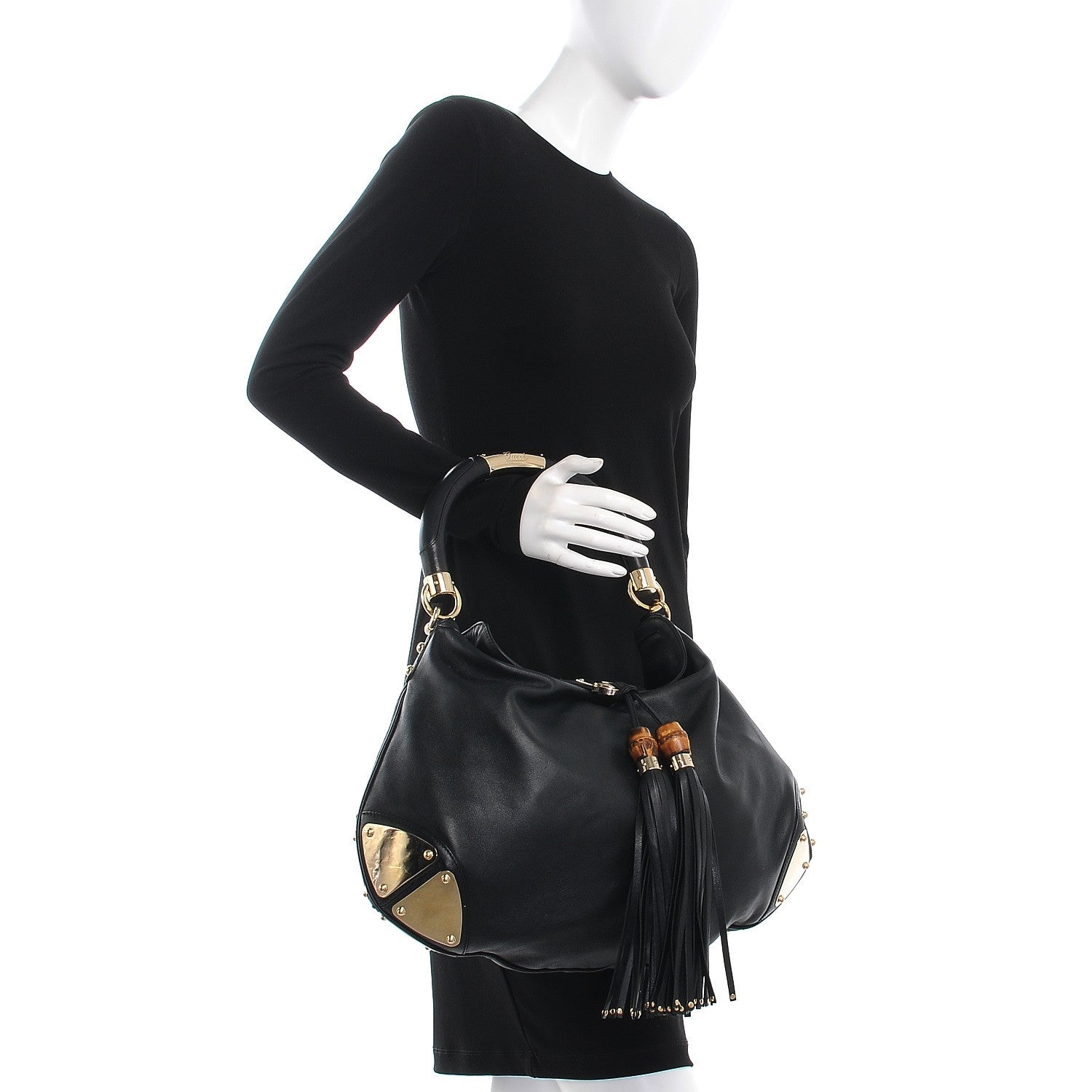 Gucci Calfskin Large Indy Top Handle Hobo Black 3 of 8