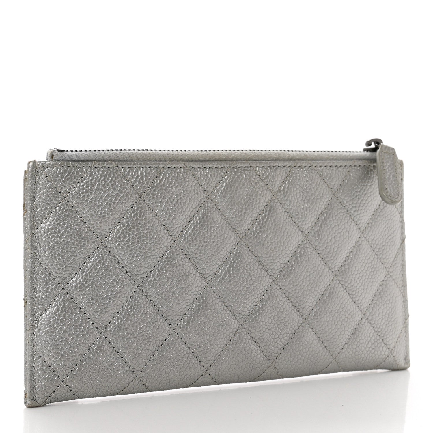 Chanel Metallic Caviar Quilted Classic Zip Pouch Silver 3 of 8