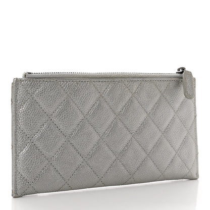 Chanel Metallic Caviar Quilted Classic Zip Pouch Silver 3 of 8