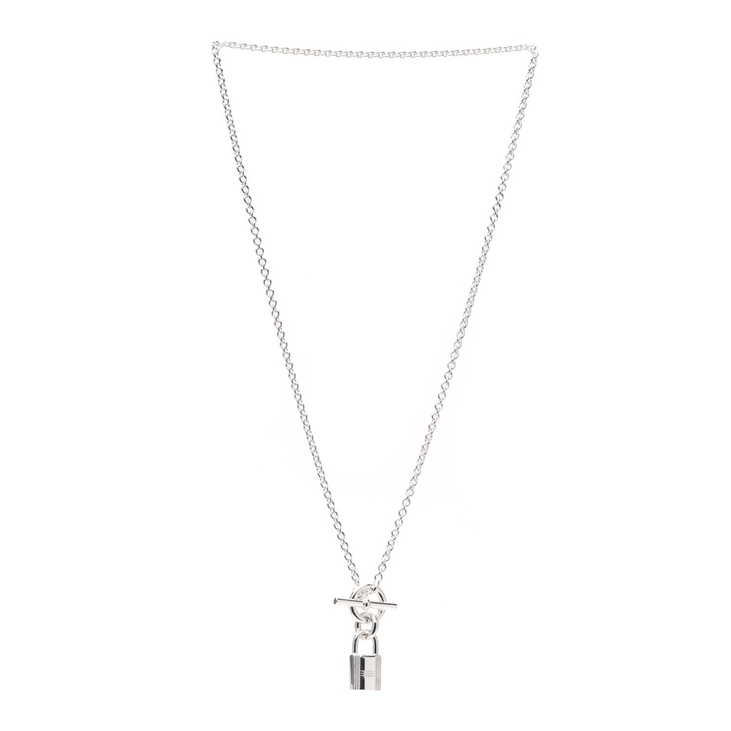 Hermes Sterling Silver Cadenas Kelly Lock Pendant Necklace 3 of 5
